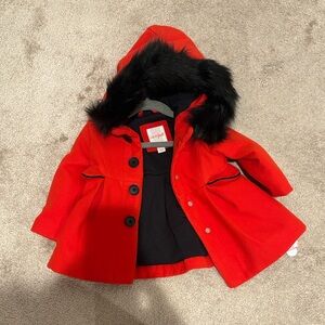 Cat & Jack Toddler Red Coat with Black Fur Trim - 12 months